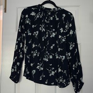 J. Crew Black Top with White Floral Design - NEW